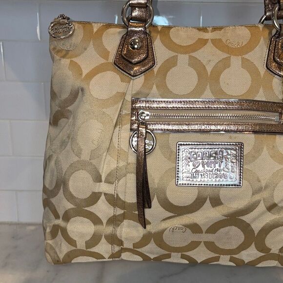 Coach Bag Purse Handbag Y2K Poppy Signature Op Art Logo Large Tote Bag - Picture 2 of 16